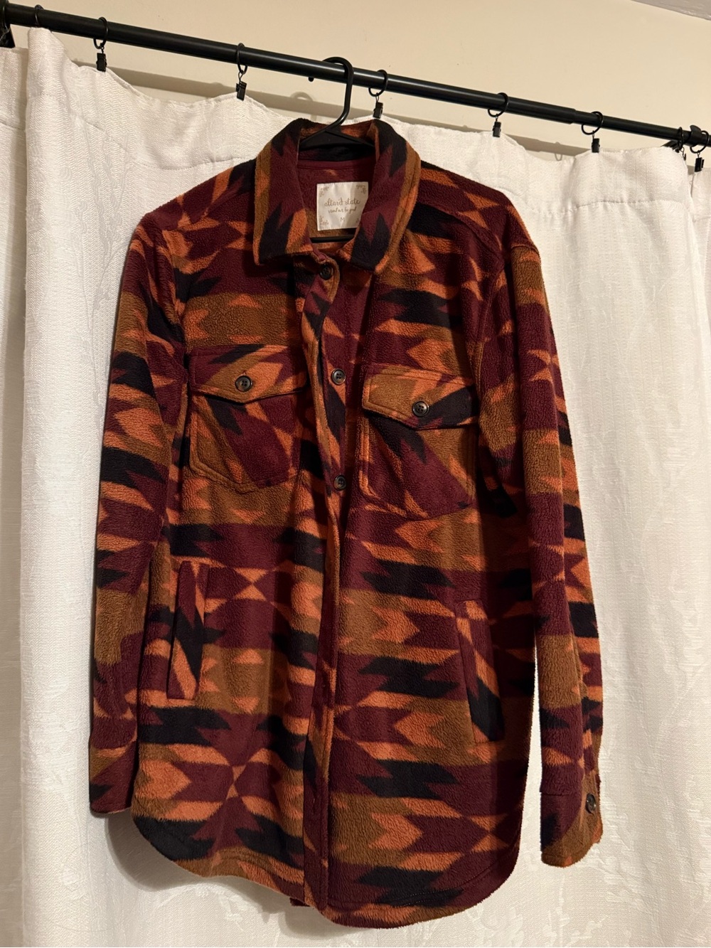 Altar'd State Maroon, Rust & Black Geometric Fleece Shacket